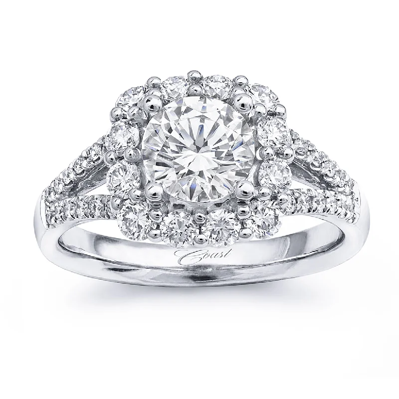 antique engagement rings -14K White Gold Split Shank Halo Diamond Semi Mount Engagement Ring