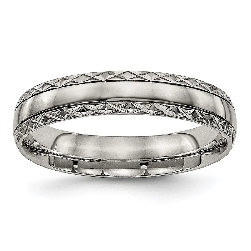 baguette rings for women -5mm Titanium Polished Grooved Crisscross Edge Standard Fit Band