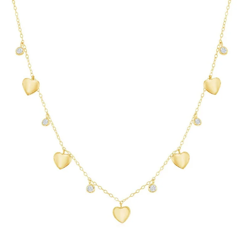 silver necklaces for women -Classic Women's Necklace - Alternating Gold Plated Heart and Bezel-Set CZ | M-6803-GP