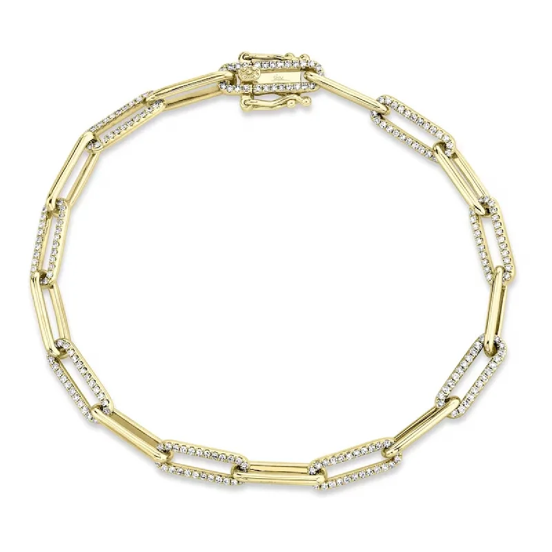 gemstone bracelets for women -Yellow Gold Diamond Paperclip Link Bracelet