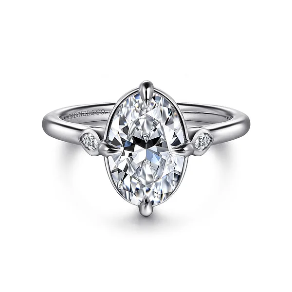 vintage engagement rings -14K White Gold Oval Three Stone Diamond Engagement Ring