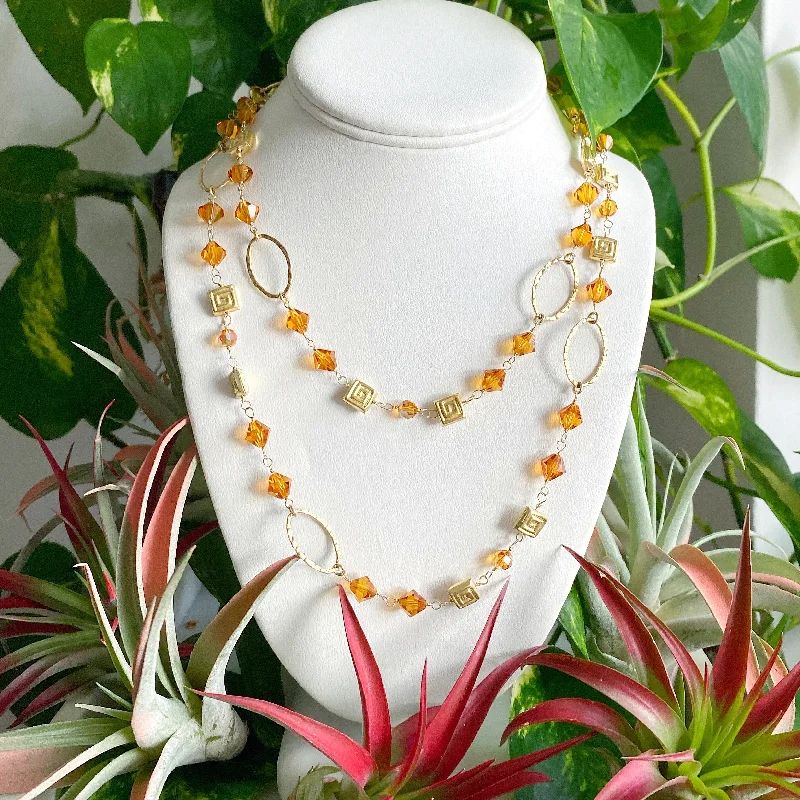 handcrafted necklaces for women -Golden Topaz Crystal Lariat Necklace