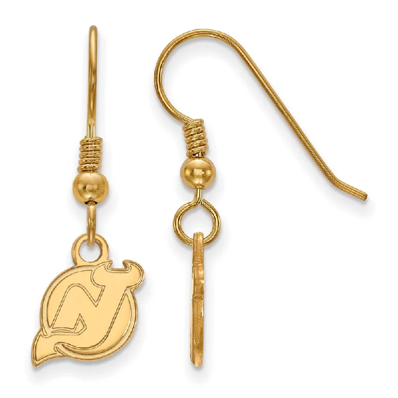 dangle earrings for women -SS 14k Yellow Gold Plated NHL New Jersey Devils XS Dangle Earrings