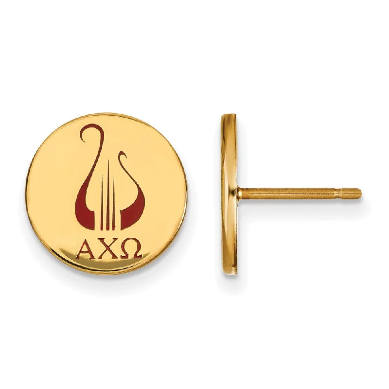 thin gold hoop earrings for women -14K Plated Silver Alpha Chi Omega Enamel Post Earrings