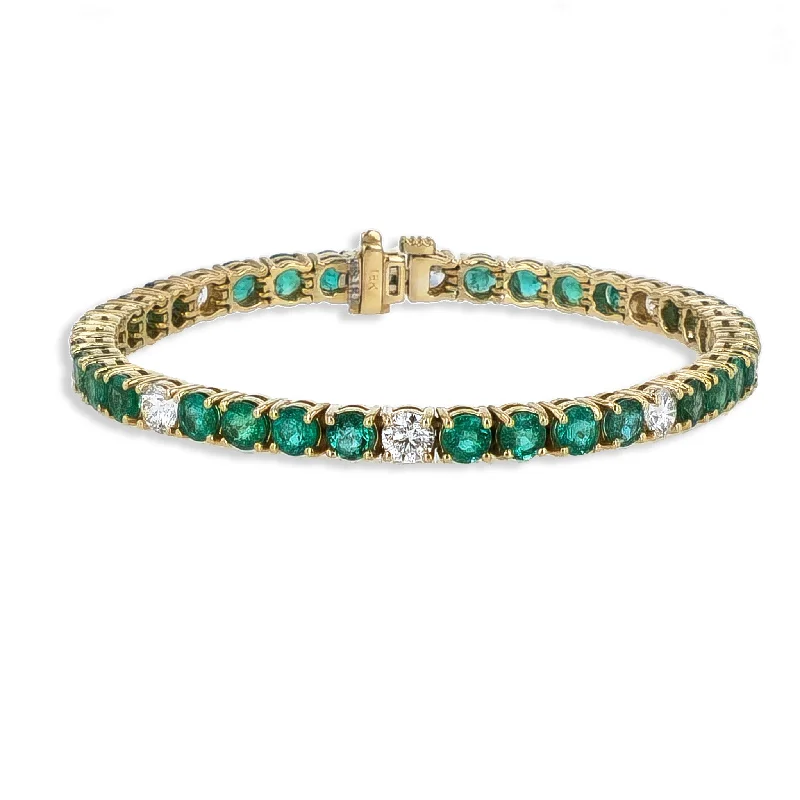 boho bracelets for women -Emerald and Diamond Yellow Gold Tennis Bracelet