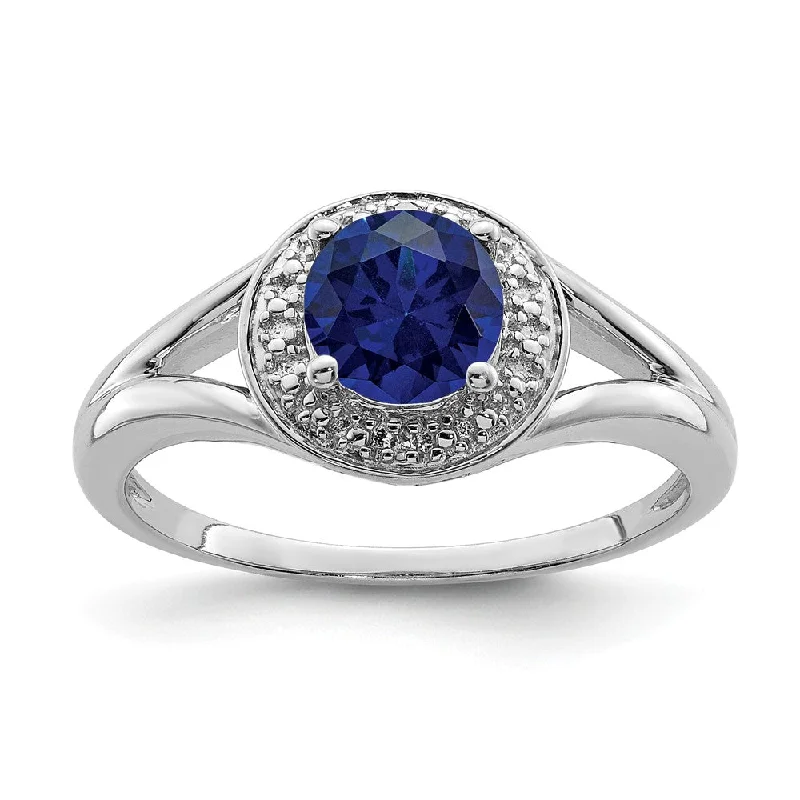 minimalist rings for women -Sterling Silver .01 Ctw Diamond & Round Created Sapphire Ring