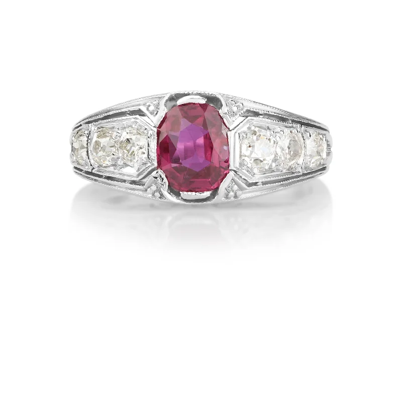 multi-layered rings for women -Art Deco Ruby & Diamond Platinum Ring