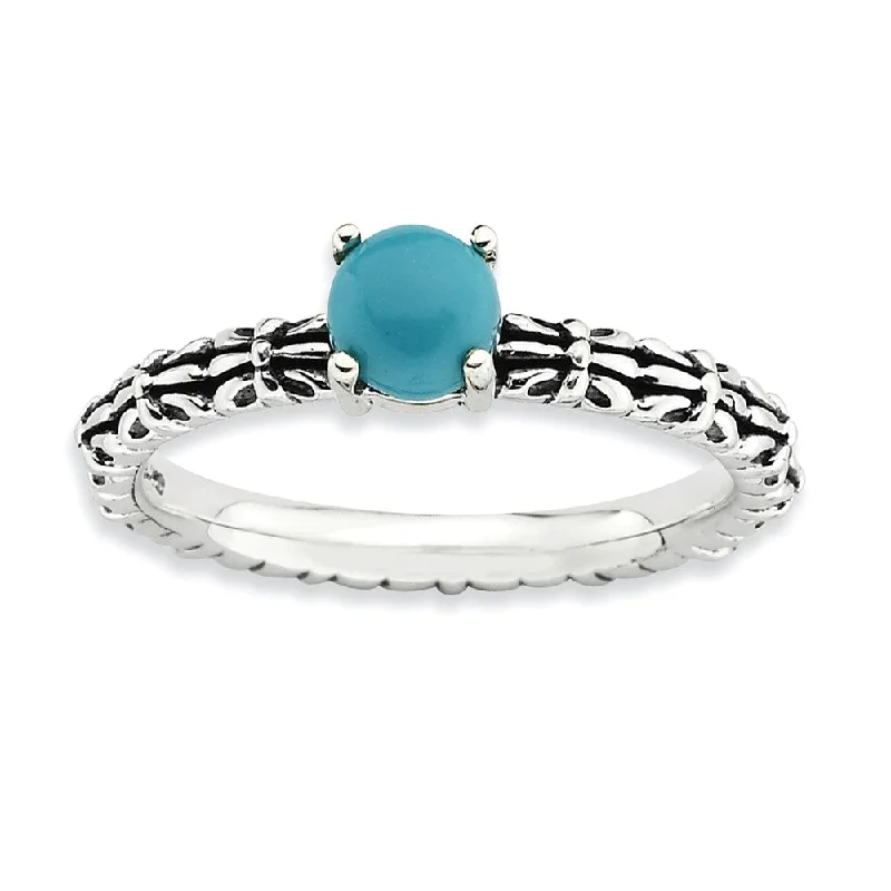 chunky rings for women -Antiqued SS Stackable Turquoise Ring