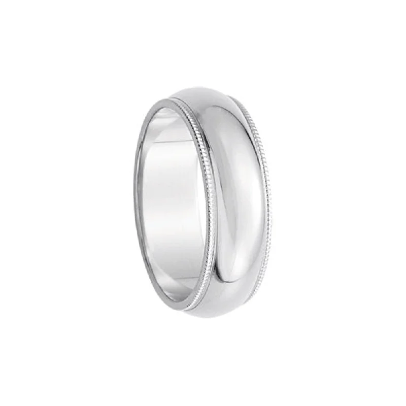 engraved rings for women -6mm Milgrain Edge Domed Band in 14k White Gold