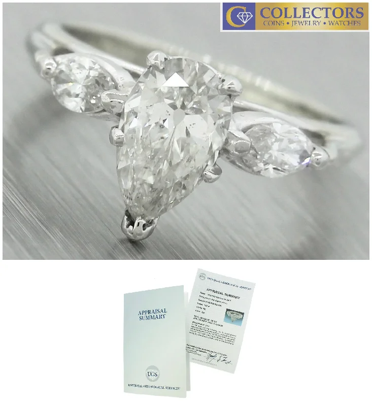 filigree engagement rings -Ladies Modern 1.45ctw Pear Diamond 14K 585 White Gold Engagement Ring EGL USA