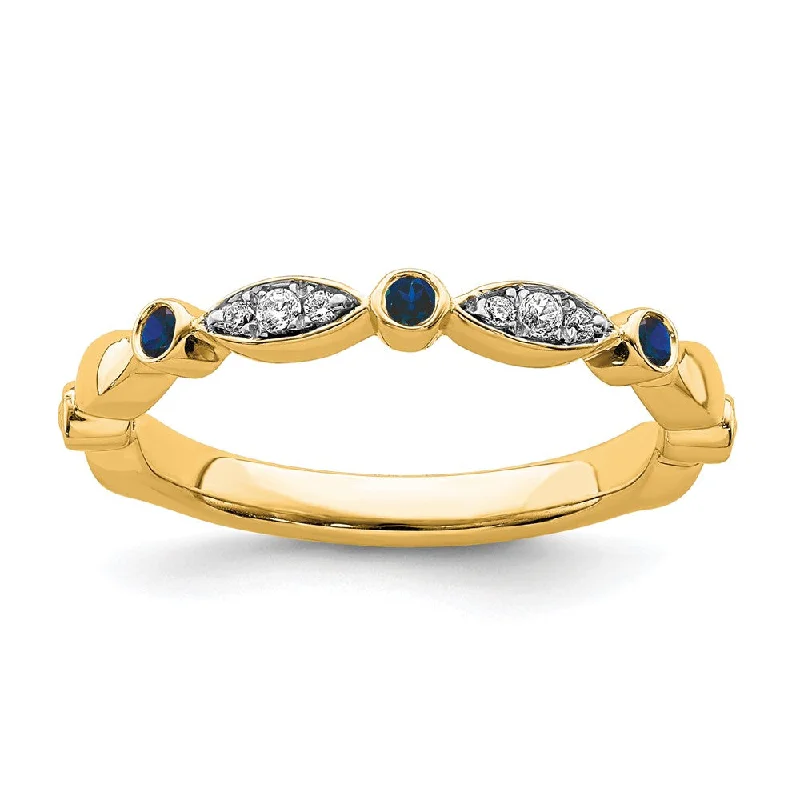 stylish rings for women -14k Yellow Gold Created Sapphire & .05 Ctw Diamond Stackable Band