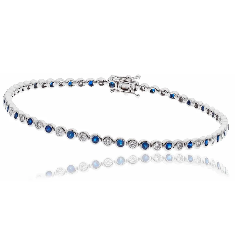 modern geometric bracelets for women -Round Cut Sapphire and Diamond Bracelet in Rub Over Setting