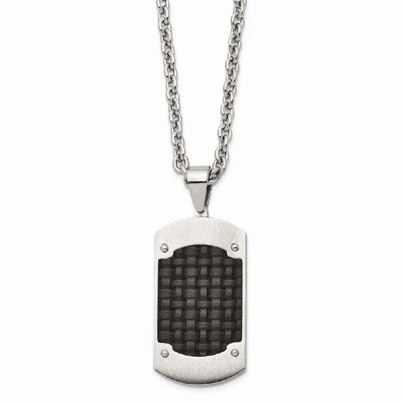 choker necklaces for women -Stainless Steel Brushed Black Leather Dogtag Necklace