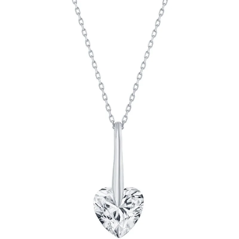 classic solitaire necklaces for women -Classic Women's Necklace - Sterling Silver 10mm Heart CZ | M-6779