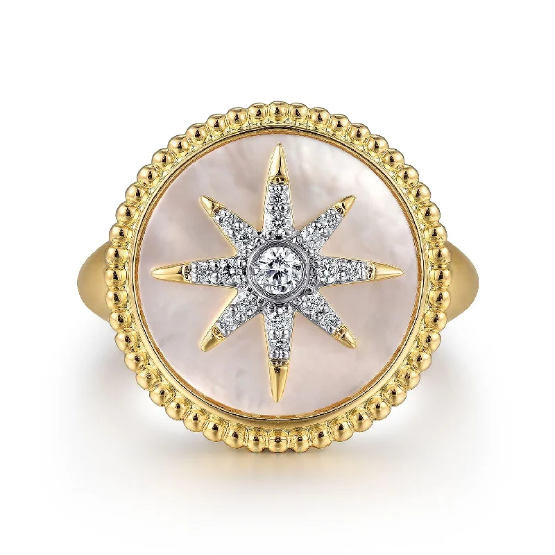 knotted rings for women -Mother of Pearl Starburst Ring in Yellow Gold by Gabriel & Co.