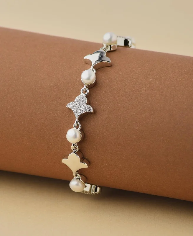 tiny layering bracelets for women -Fashionable Stone Studded Real Pearl Bracelet