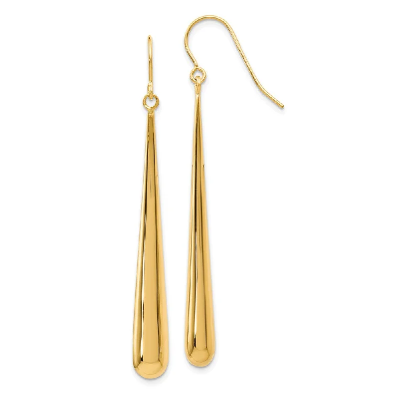 high-end earrings for women -14k Yellow Gold Long Polished Teardrop Dangle Earrings, 52mm (2 Inch)