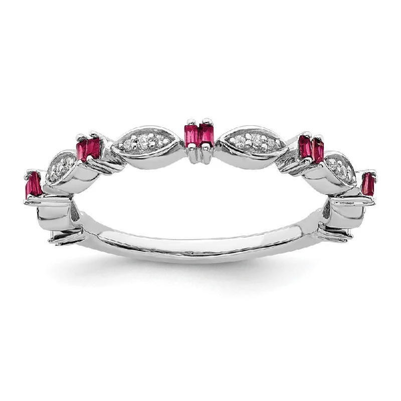 sun rings for women -2.5mm Sterling Silver, Lab Created Ruby & Diamond Stack Band