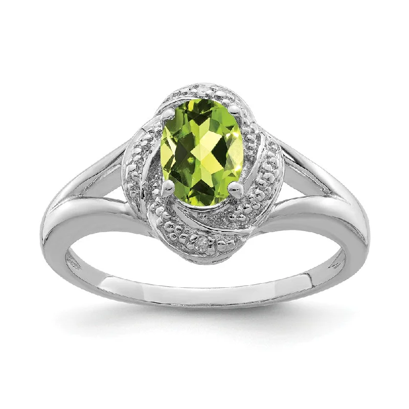 celestial star rings for women -Sterling Silver .01 Ctw (H-I, I2-I3) Diamond & Oval Peridot Ring