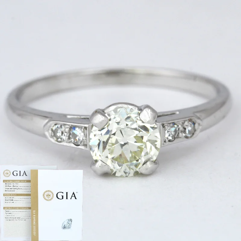 sustainable engagement rings -GIA Modern Solid Platinum 0.88ct and 0.10ctw Accent Diamond Engagement Ring