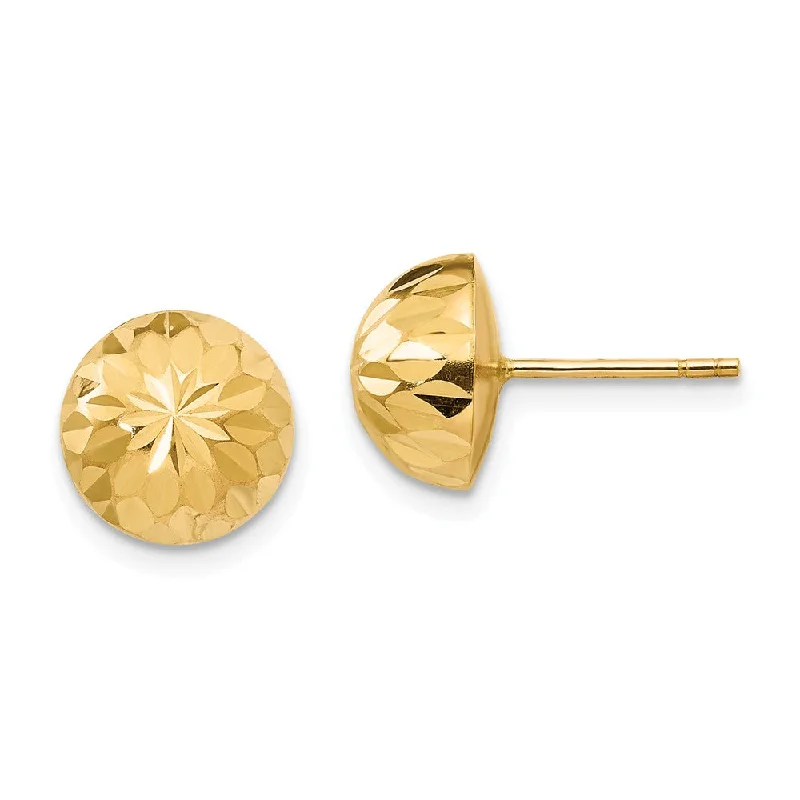 designer earrings for women -9mm Diamond-cut Half-Ball Post Earrings in 14k Yellow Gold