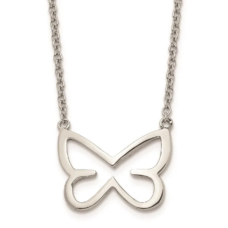 pearl necklaces for women -Stainless Steel Polished CZ Butterfly 2mm Necklace