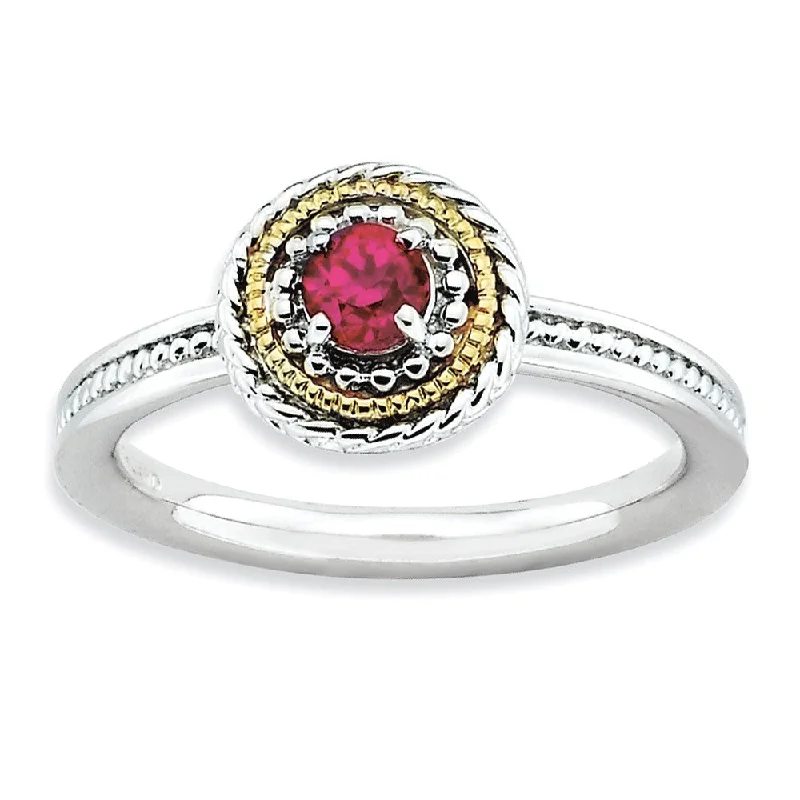 cocktail rings for women -Sterling Silver & 14K Gold Plated Stackable Created Ruby Ring