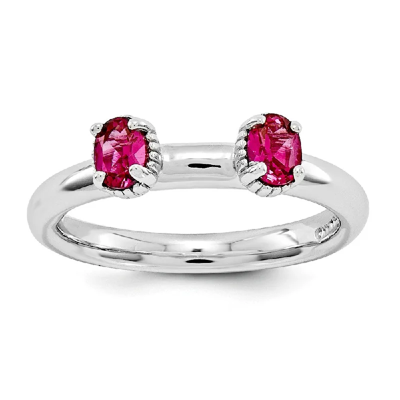 best everyday rings for women -Sterling Silver Stackable Created Ruby Oval Two Stone Ring