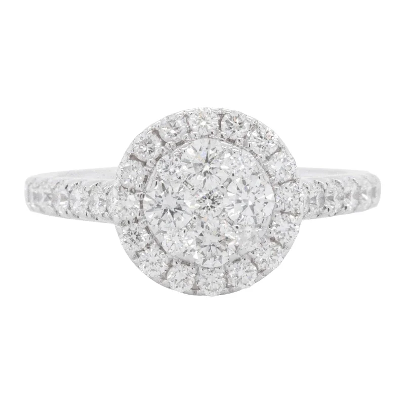 modern classic engagement rings -14k White Gold Diamond Cluster Halo Engagement Ring 0.77ctw G VS2 Size 6.75