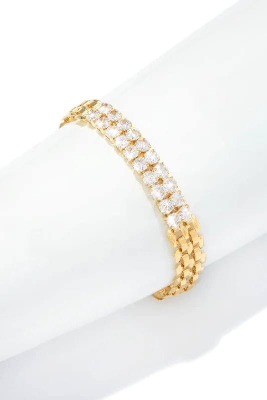 minimalist everyday bracelets for women -Luba Cubic Zirconia Watch Band Bracelet - Gold