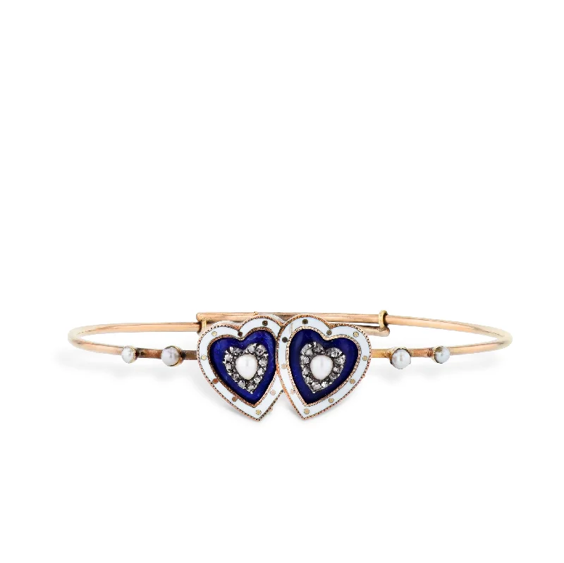 elegant wedding bracelets for women -Victorian Gold Twin Hearts Diamond Estate Bracelet