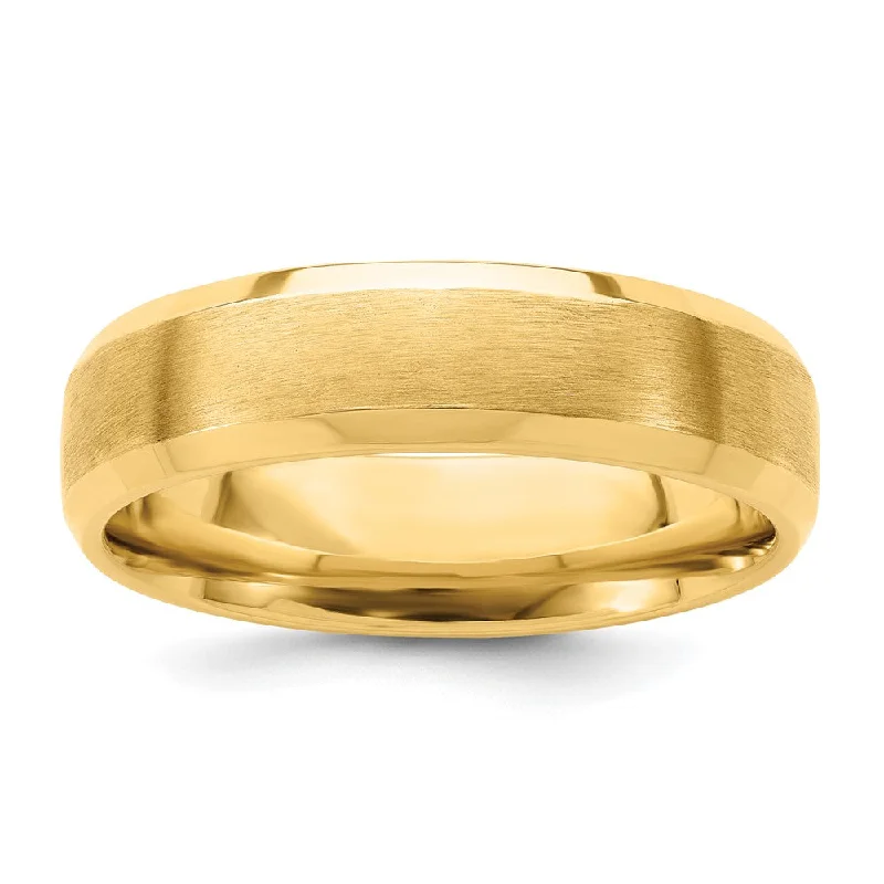 vintage rings for women -6mm 14K Yellow Gold Brushed Beveled Edge Comfort Fit Band