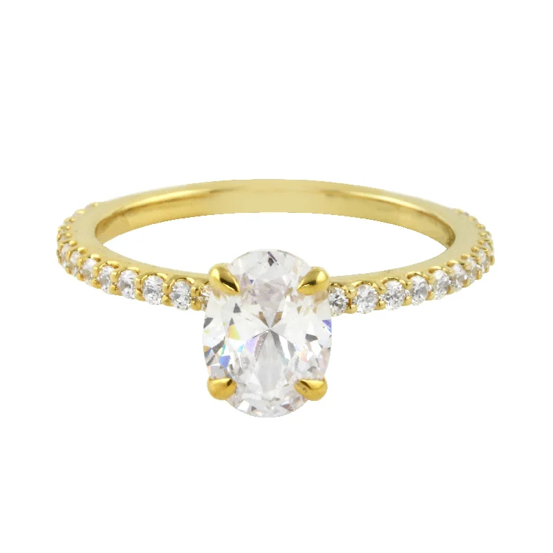 twisted engagement rings -Oval Cut Diamond Solitaire and Pavé Band Engagement Ring