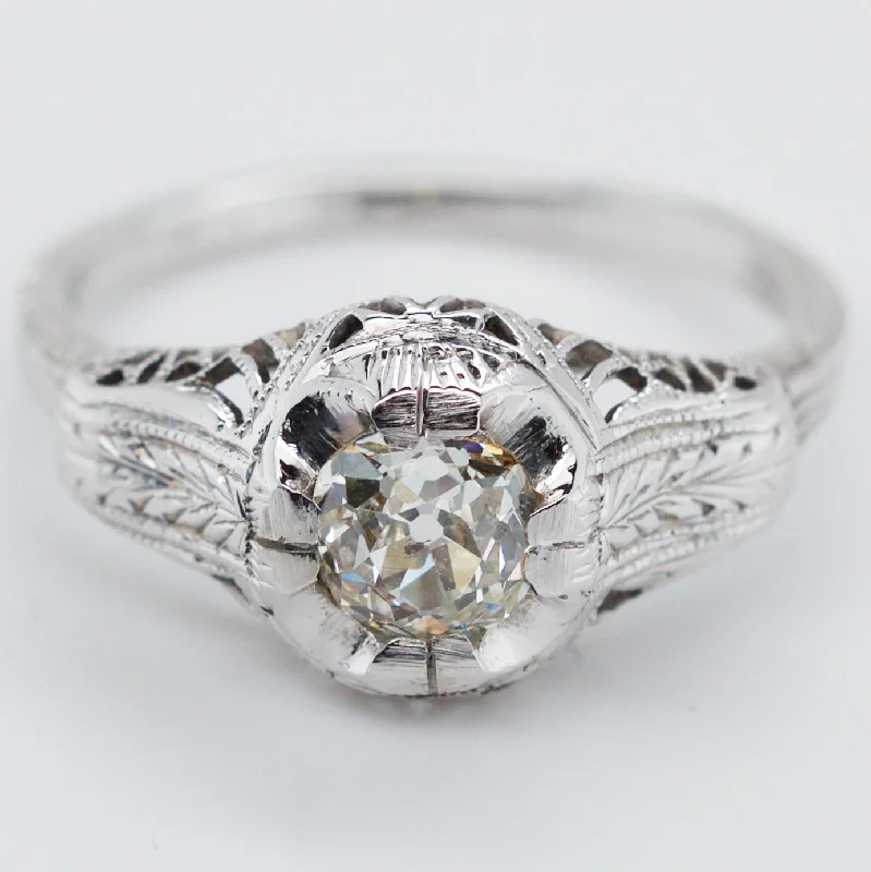 designer engagement rings -Beautiful Ladies Art Deco 2.8 gram Platinum .60carat Vintage Engagement Ring