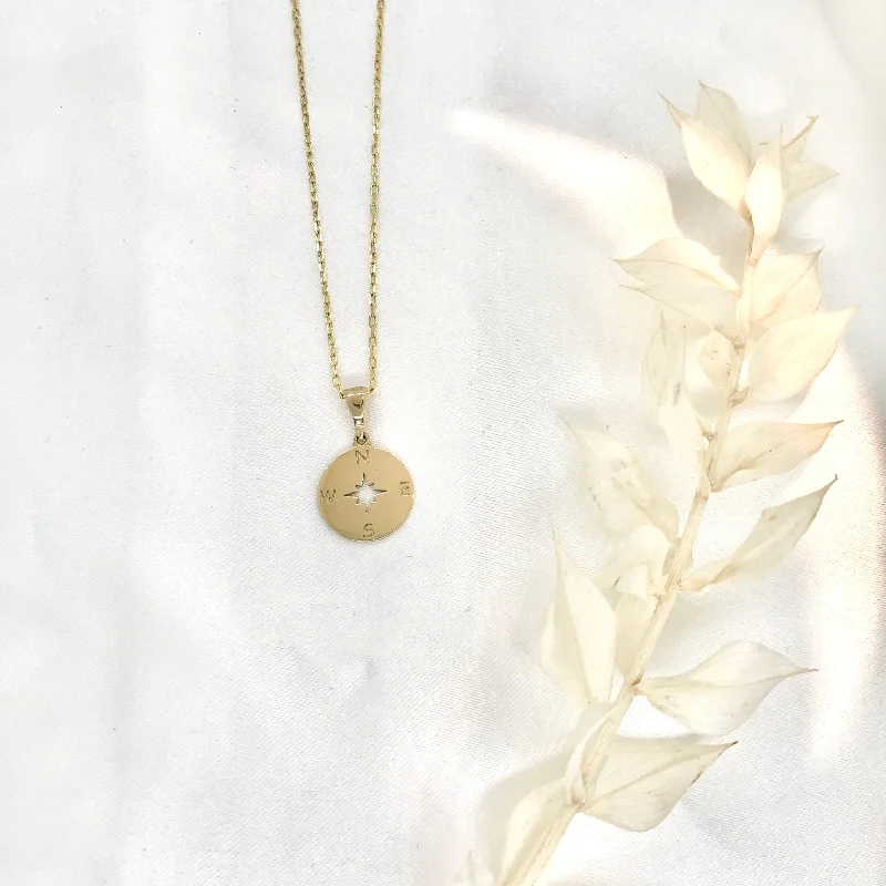 statement necklaces for women -10k Yellow Gold Compass Necklace