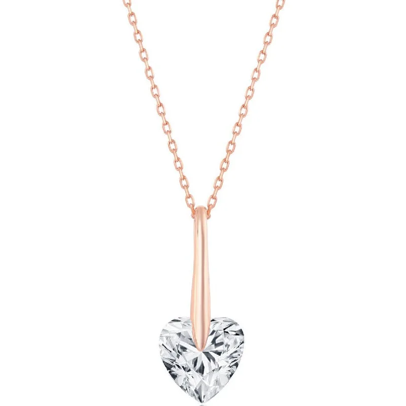 bold fashion necklaces for women -Classic Women's Necklace - Rose Gold Plated Sterling Silver 10mm Heart CZ | M-6779-RG