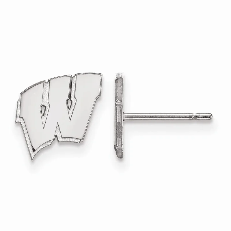 pave earrings for women -10k White Gold University of Wisconsin XS (Tiny) 'W' Post Earrings