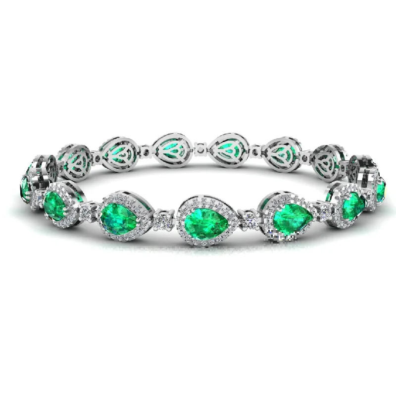 knotted bracelets for women -Halo Pear Shape 9 Carat Emerald and Diamond Halo Bracelet BRHAPSE