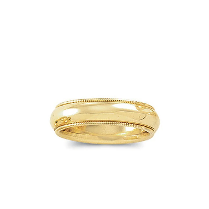 big statement rings for women -6mm Milgrain Edge Comfort Fit Domed Band in 14k Yellow Gold