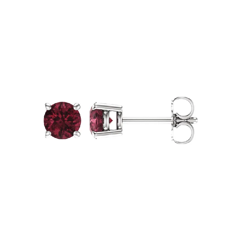 nature-inspired earrings for women -5mm Round Mozambique Garnet Stud Earrings in 14k White Gold