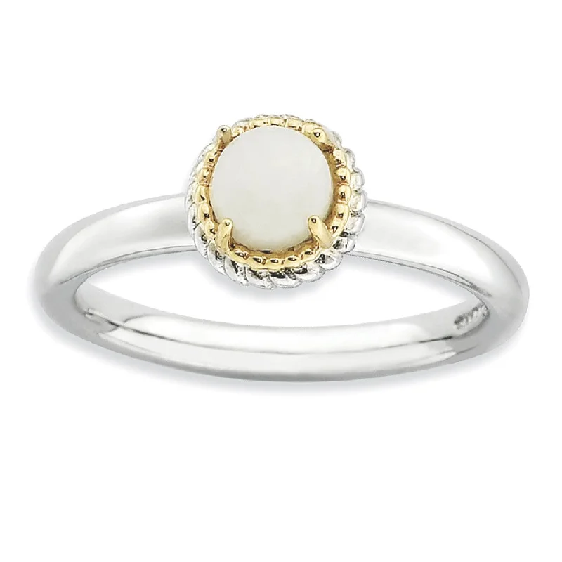 engagement rings for women -Sterling Silver & 14K Gold Plated Stackable White Agate Ring