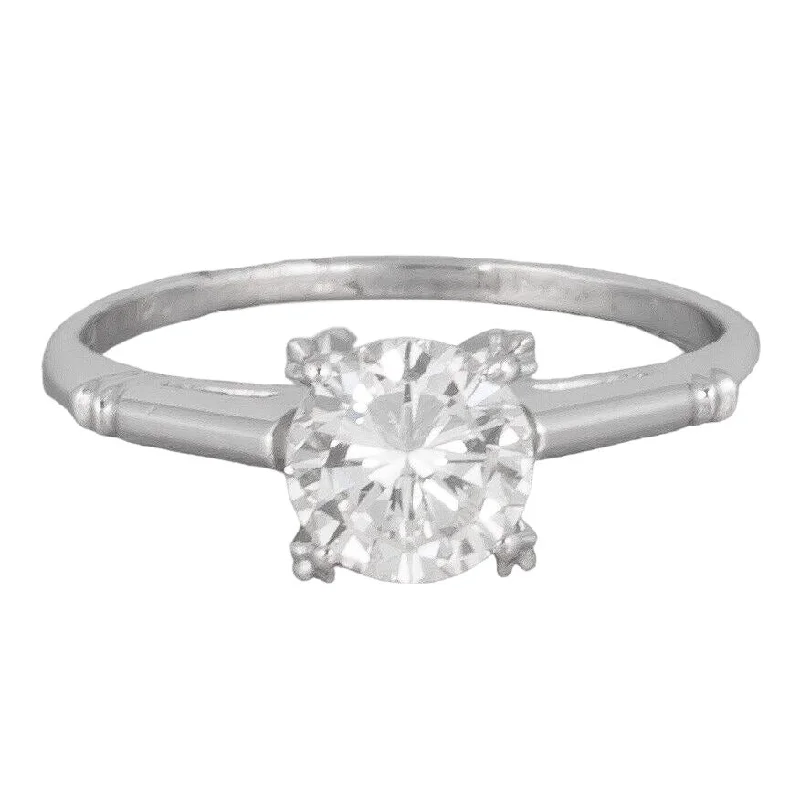 thin band engagement rings -Modern Estate 14k White Gold Solitaire Diamond Engagement Ring 0.68ct Size 4