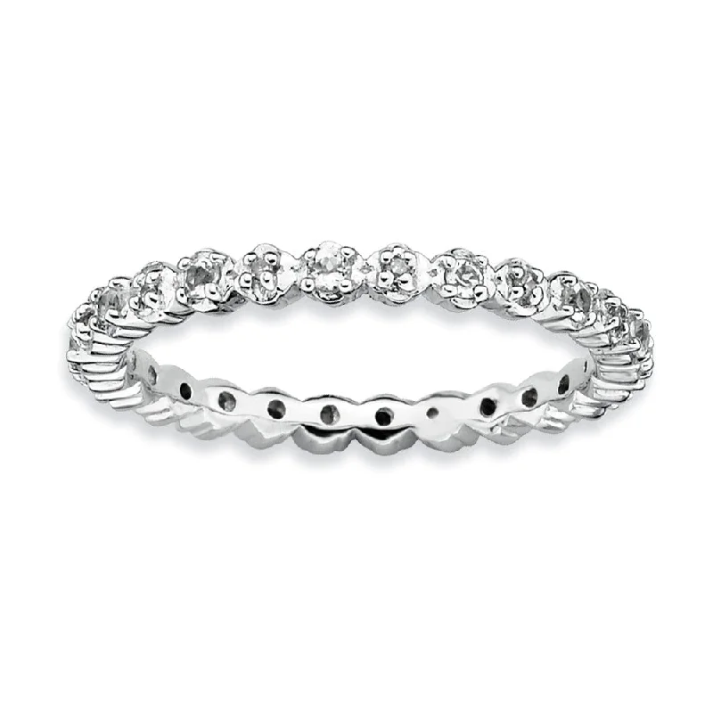 beaded rings for women -2.25mm Stackable White Topaz and .04 Ctw HI/I3 Diamond Silver Band