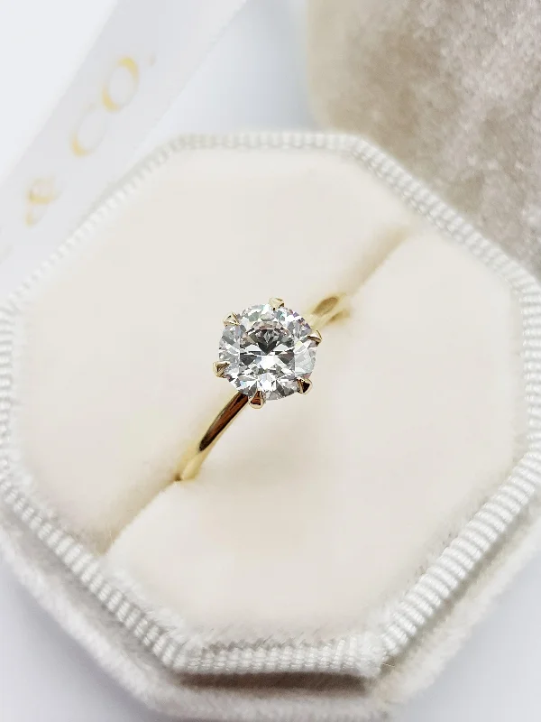 platinum engagement rings -1.01 Carat Round Brilliant Cut Six Prongs Diamond Engagement Ring in Yellow Gold