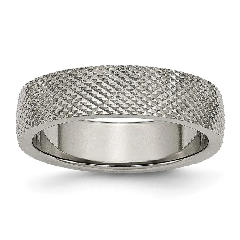 sapphire rings for women -Titanium 6mm Crisscross Textured Standard Fit Band