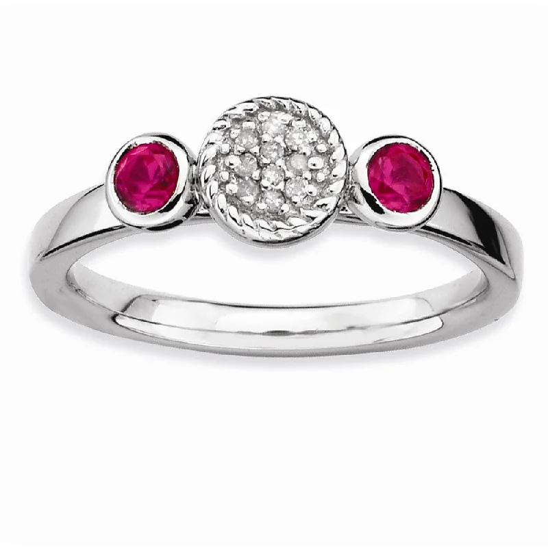 open heart rings for women -Sterling Silver Stackable Created Ruby and .05 Ctw HI/I3 Diamond Ring