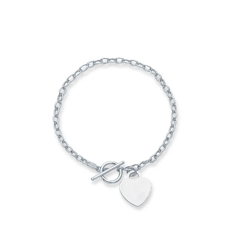 big statement bracelets for women -14kt 7.50 inches White Gold Diamond Cut Oval Chain Link Bracelet with Heart + Toggle Lock