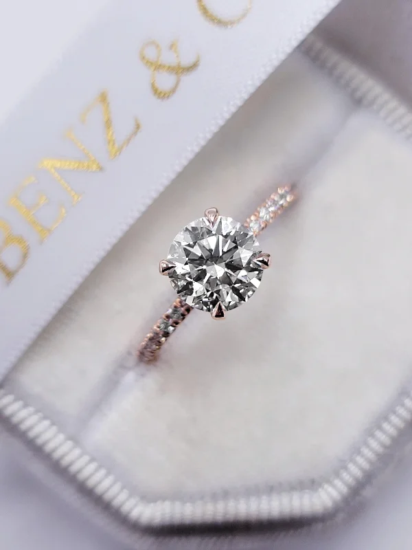 bezel set engagement rings -2 Carats Lab Grown Round Brilliant Cut Micropave Side Stones Hidden Halo Diamond Engagement Ring