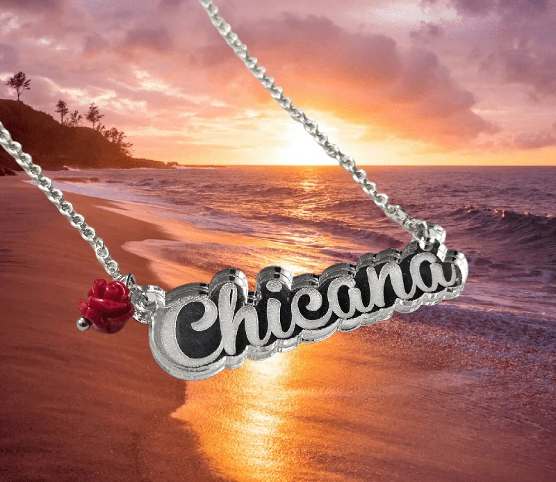 gold necklaces for women -Chicana Silver Nameplate Necklace