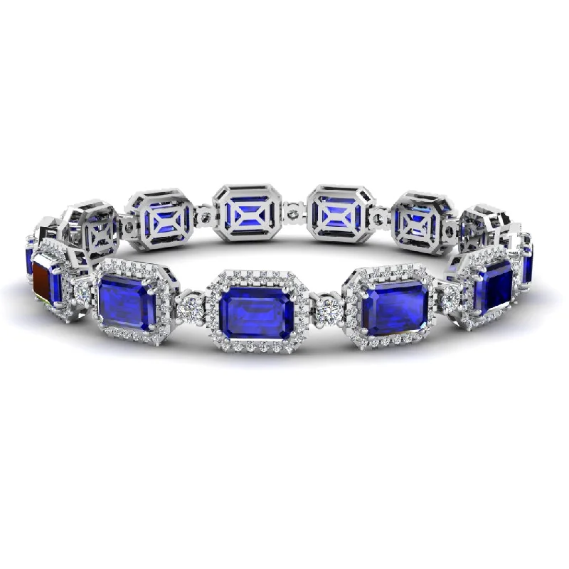 ruby bracelets for women -Emerald Shape 14 Carat Sapphire Center Featuring Diamond Halo Bracelet BRHAEMS